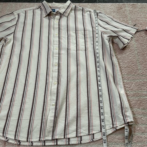 NWT Old Navy Cream Maroon Pink Striped Button Up Shirt Cotton Size XL Blokecore - Picture 8 of 9